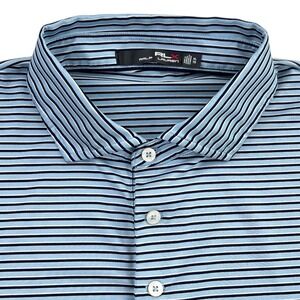 RLX Ralph Lauren Polo Shirt Men XL Blue White Striped Golf Stretch‎ Short Sleeve